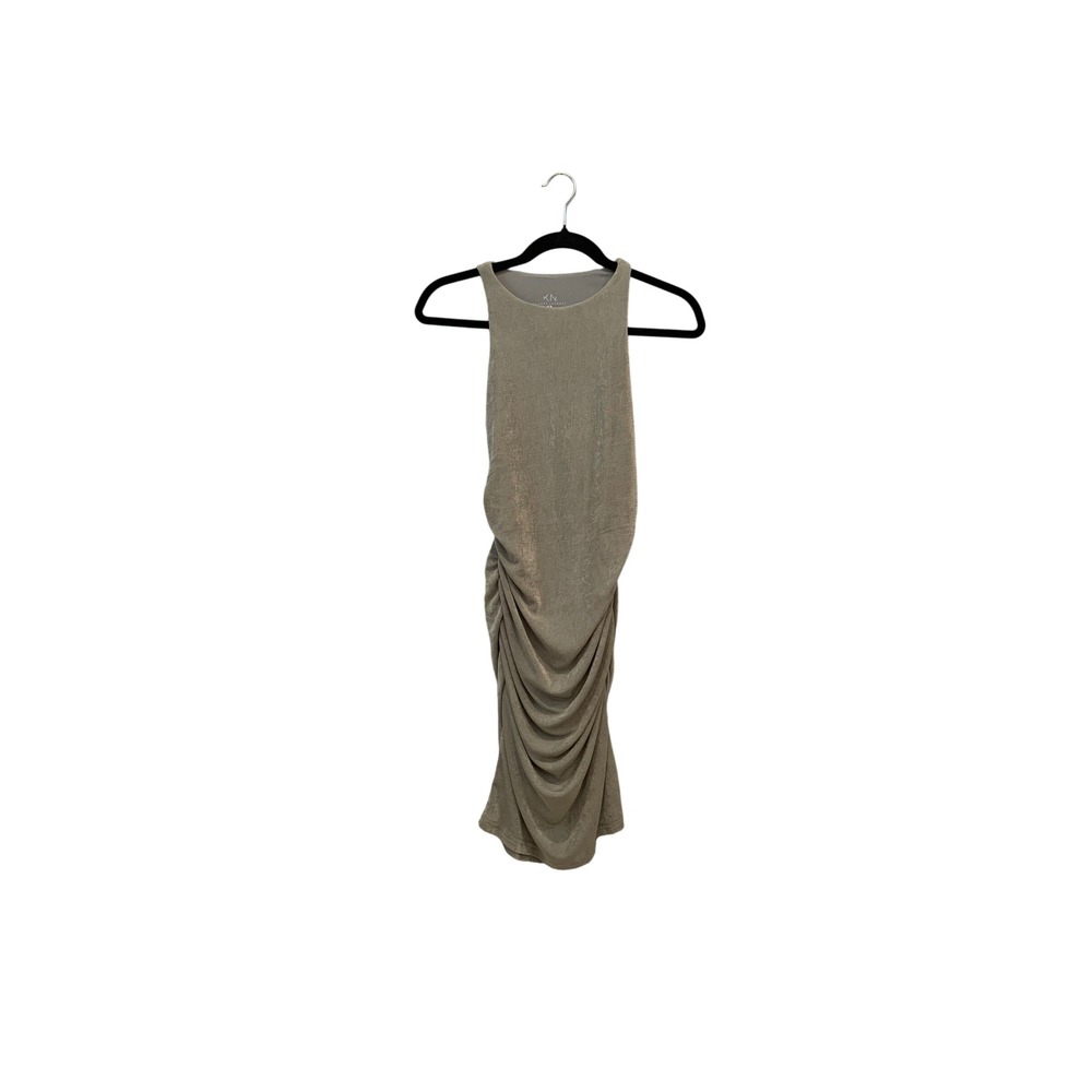 Klassy Network Mini Dress Medium Beige Excellent Metallic Ruched Open Back